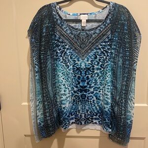 Chicos Size 2 Women’s Top Multi Dye Short Sleeve Casual Shirt